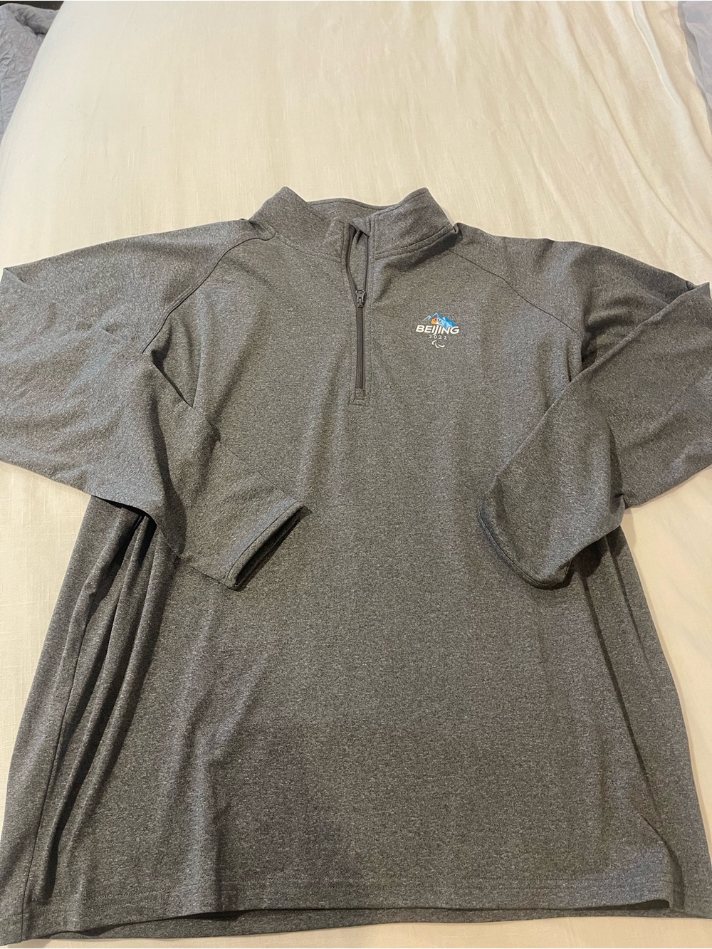Sport-Tek Gray Heather Quarter-Zip Pullover with official Beijing Olympic Logo
